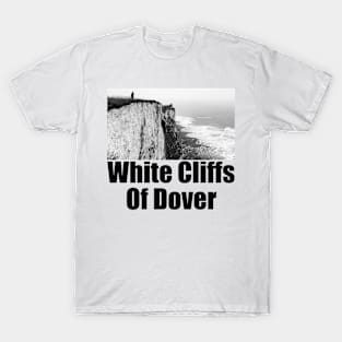 White Cliffs of Dover Black and White Photography Travel Landscape (black text) T-Shirt